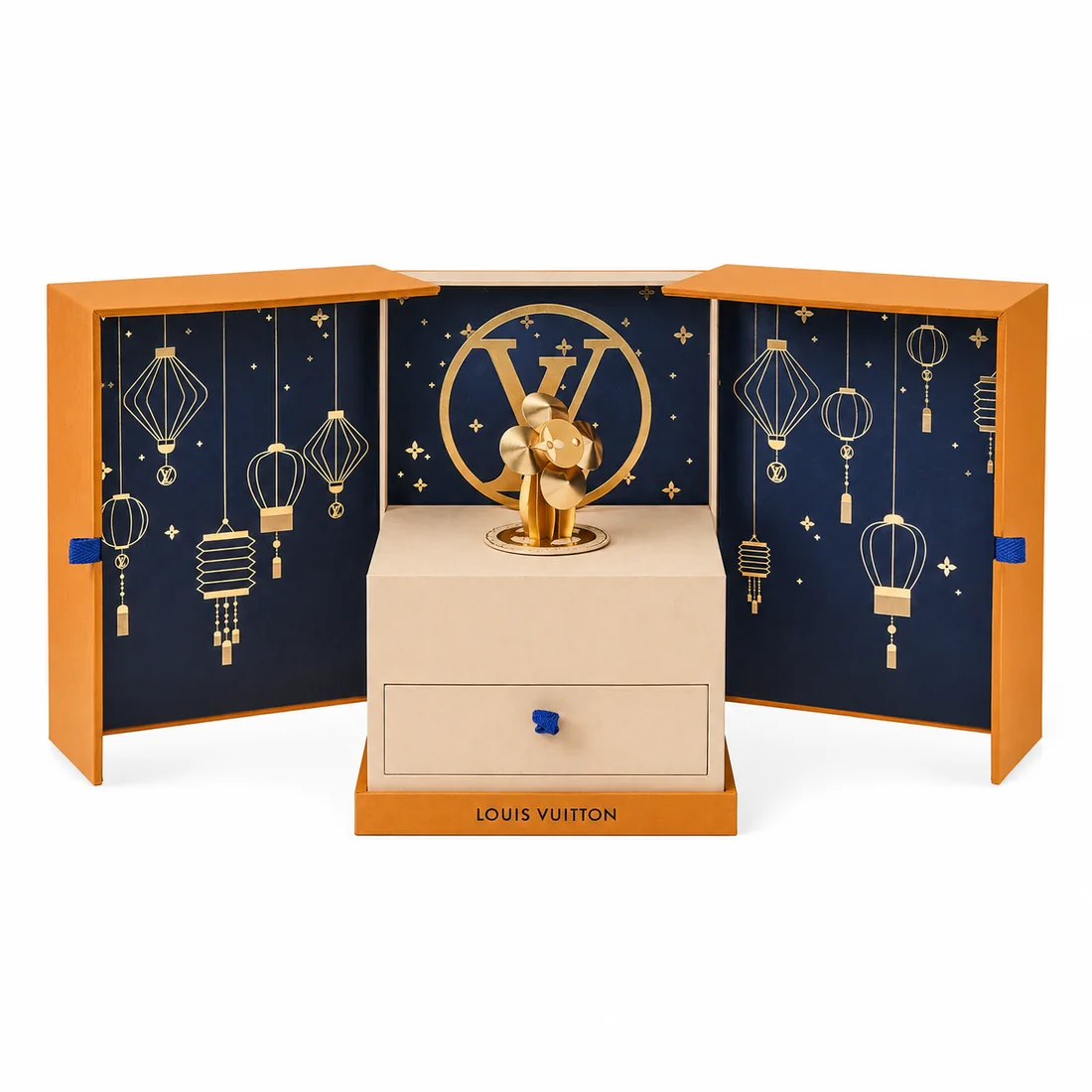 Estuche de puertas abatibles con cajón inferior e interior escenográfico